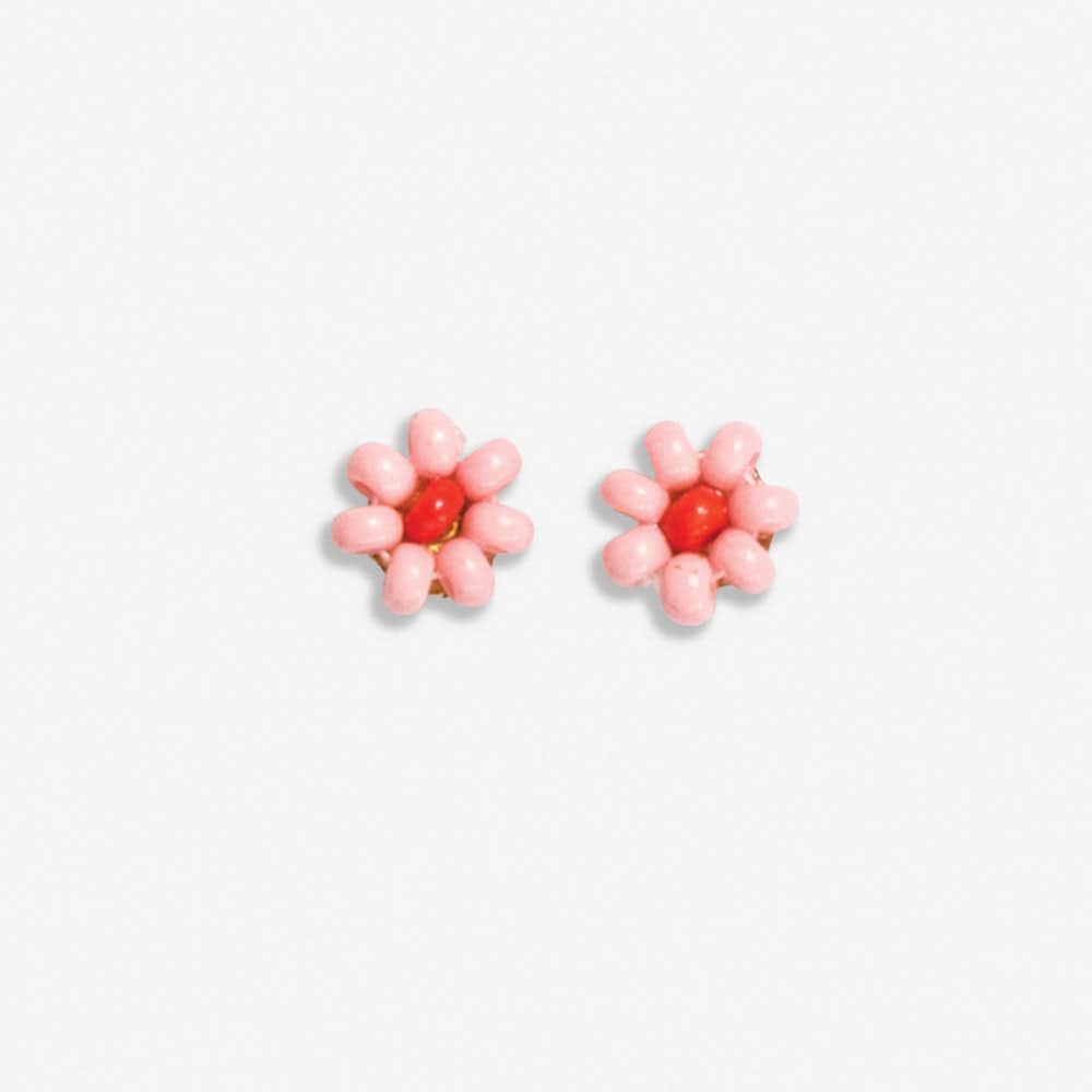 pink flower earrings with red centers
