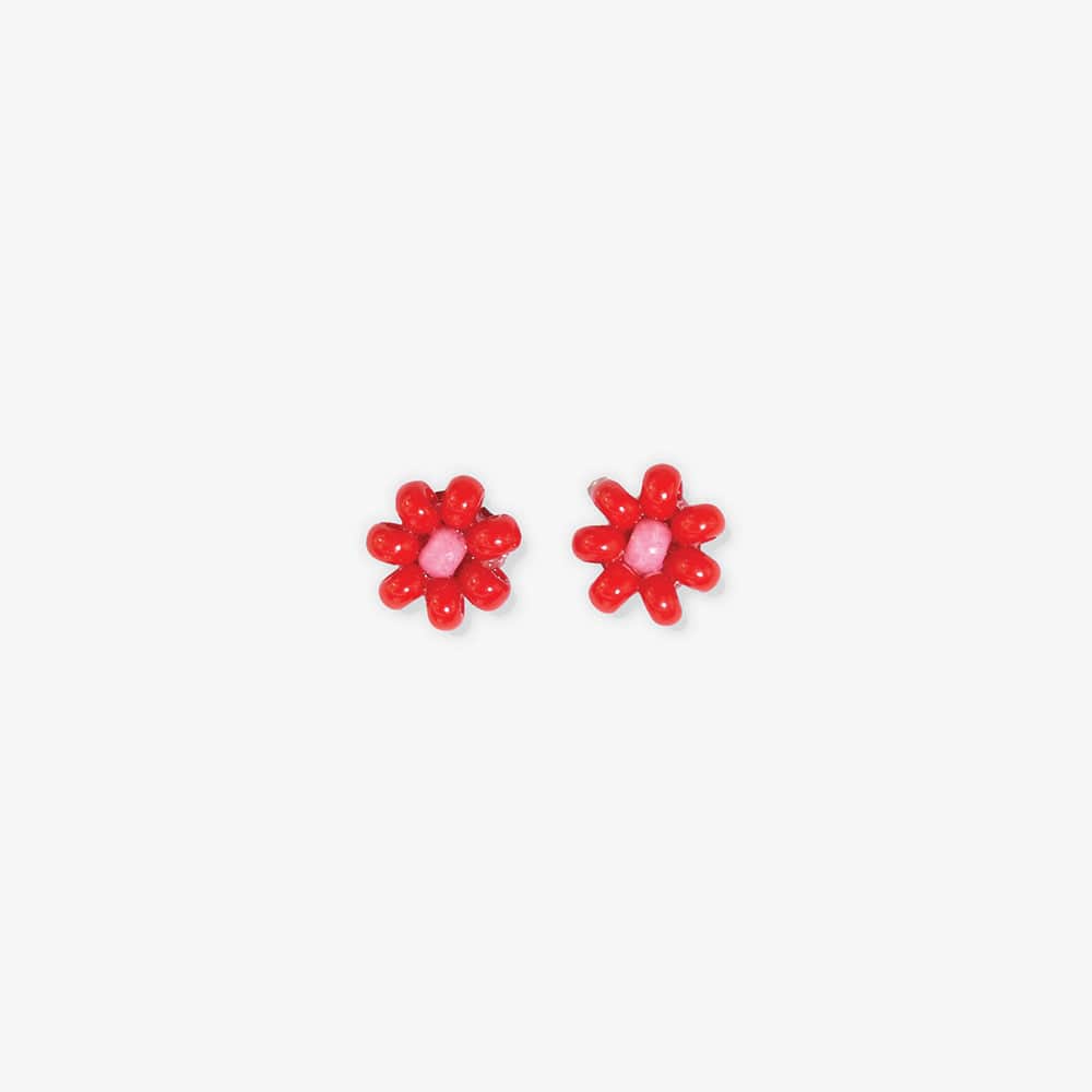 red flower earrings with pink centers
