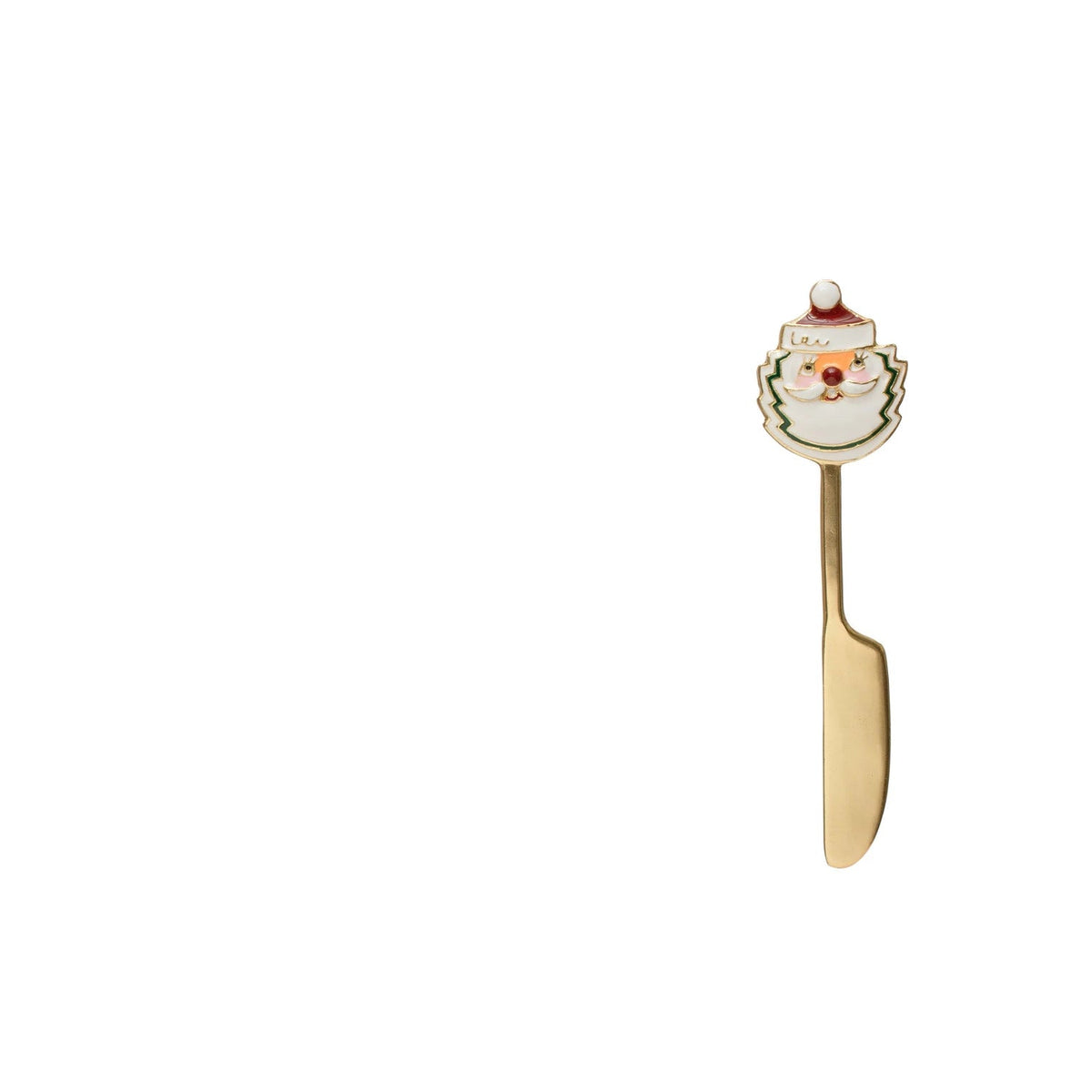 golden spreader with a smiling santa face on the handle