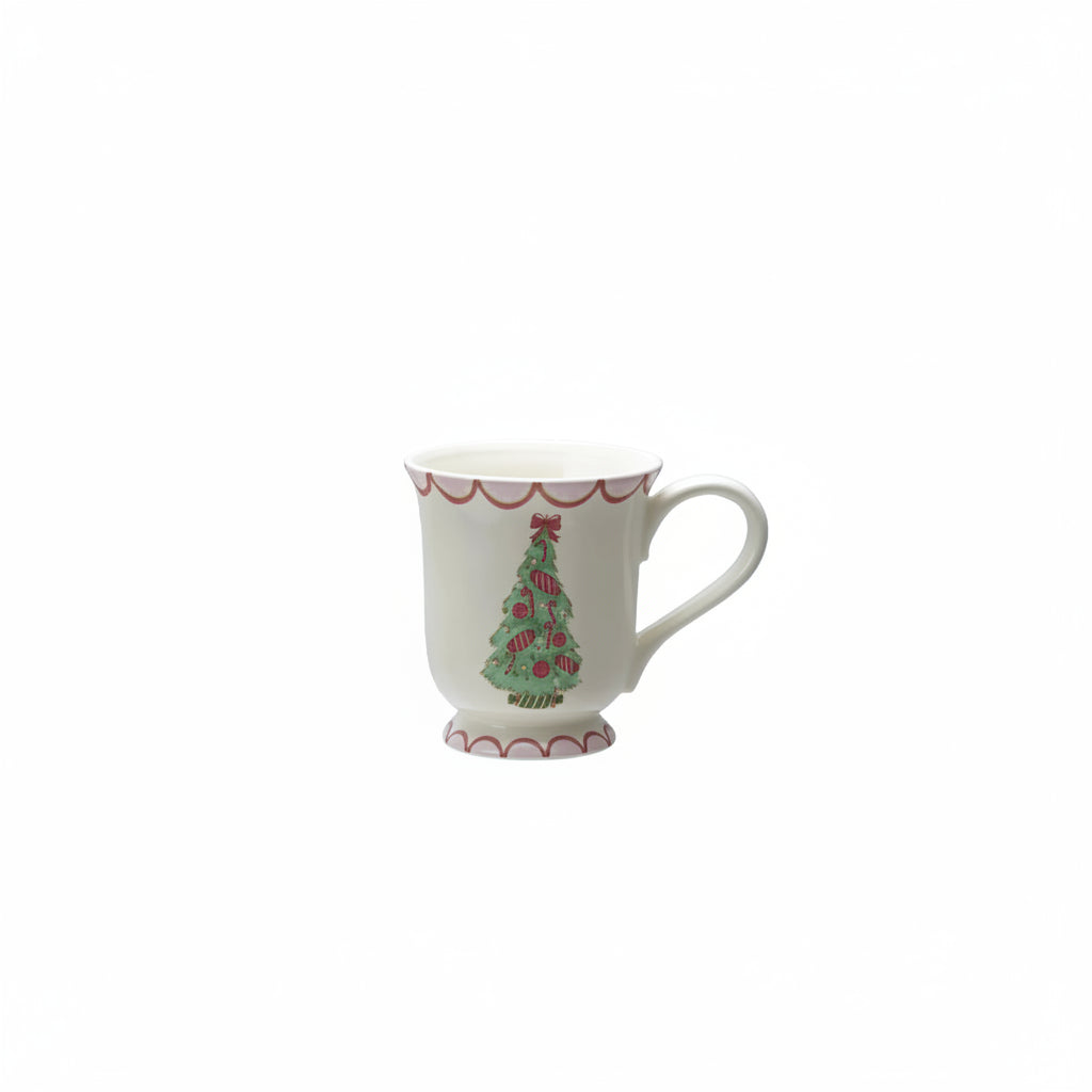 mug with green tree and candy on it