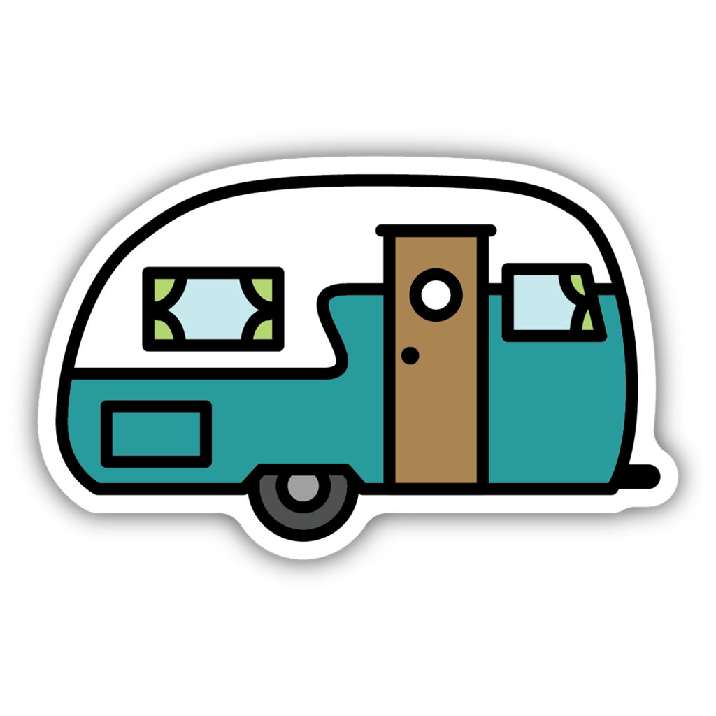 cartoon stylized teal camper
