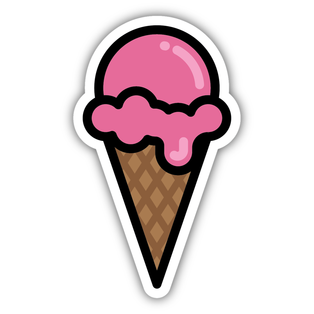 cartoon stylized pink ice cream scoop on a waffle cone