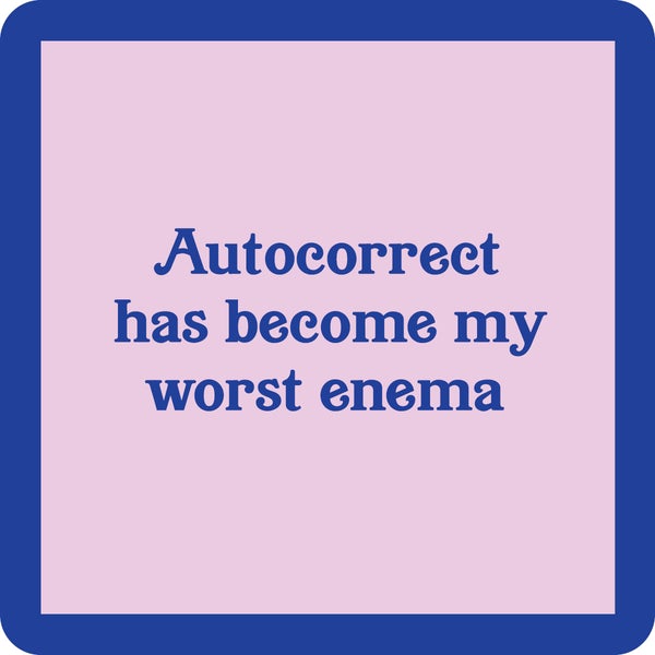 pale purple coaster with blue boarder and blue text