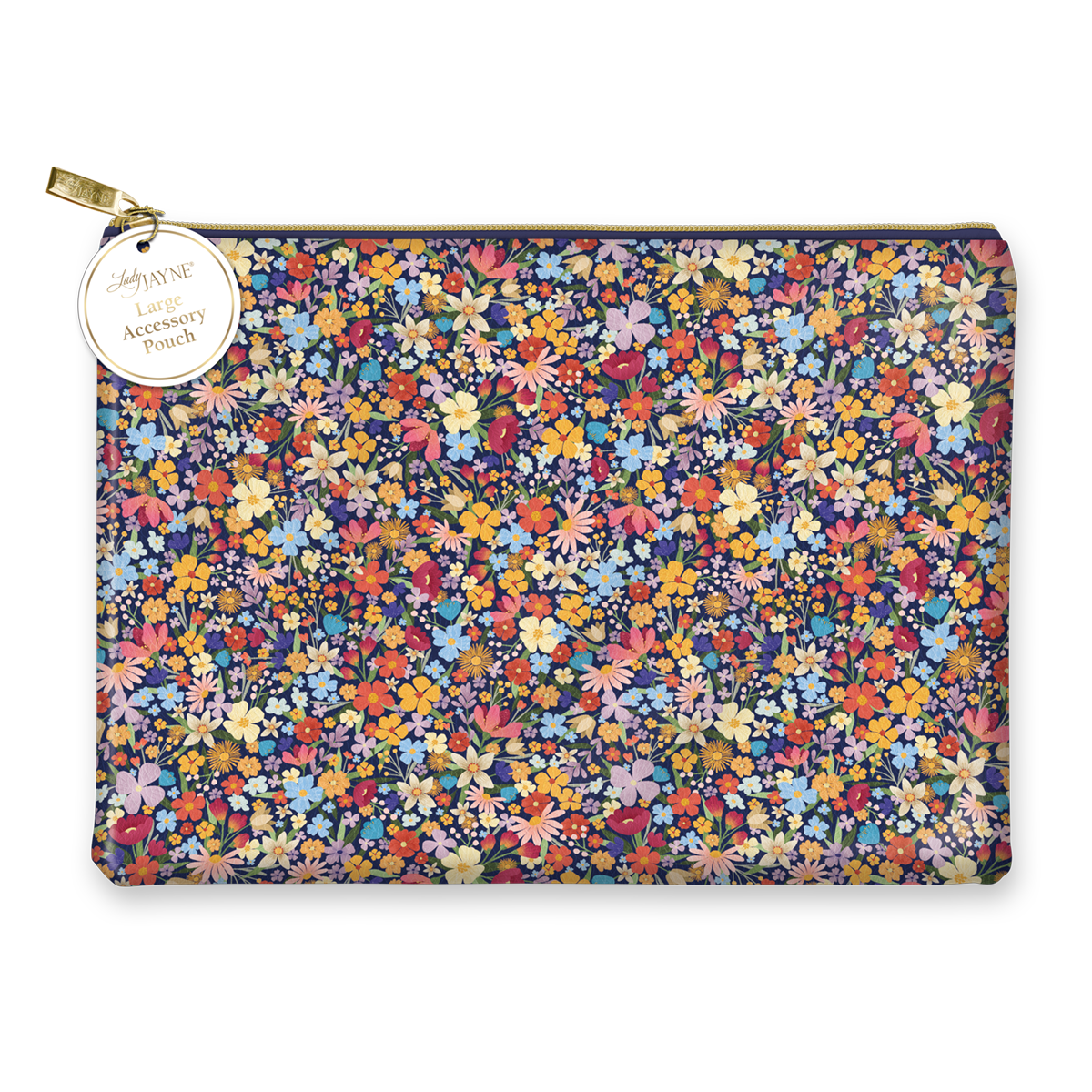 multi floral zipper bag on a white background
