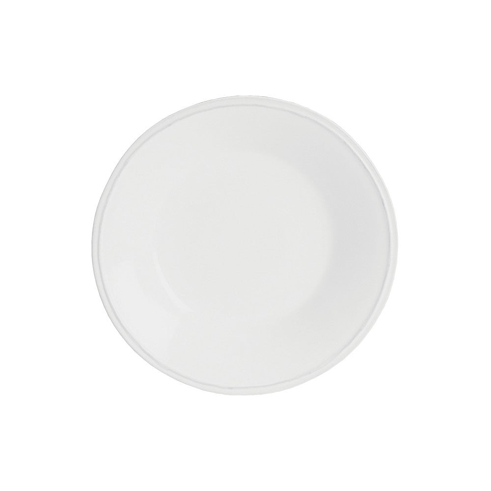 top view of white pasta bowl.