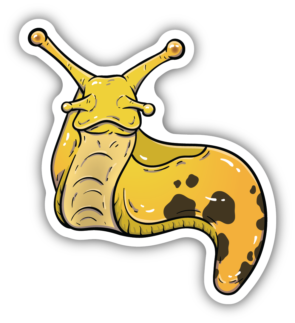 sticker on white background. sticker is a yellow slug graphic.
