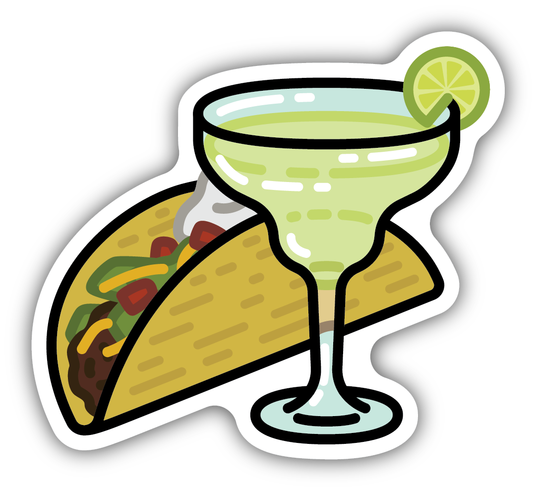 cartoon stylized taco & margarita
