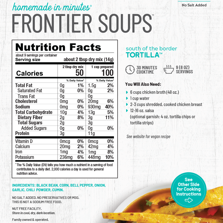 Nutrition facts and ingredient list. For more information call 501-327-2182.