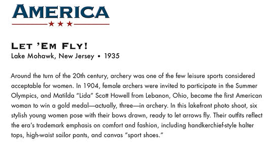 back of card has the history of female archers in 1935