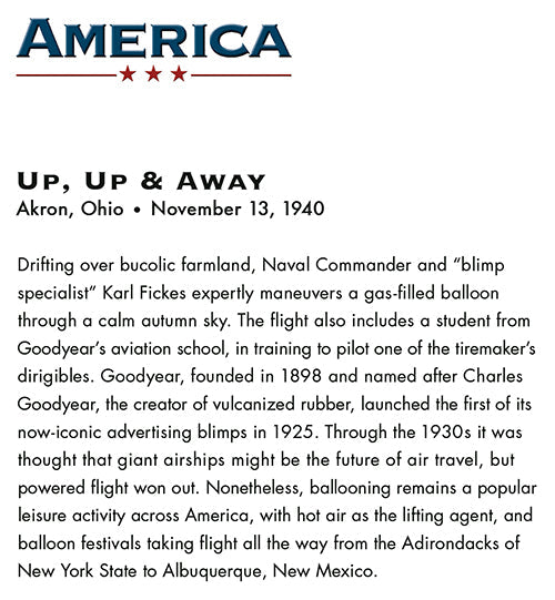 back of card is a description of the goodyear blimp from 1940