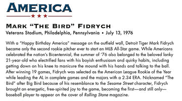back of card is the history of the baseball player mark fidrych
