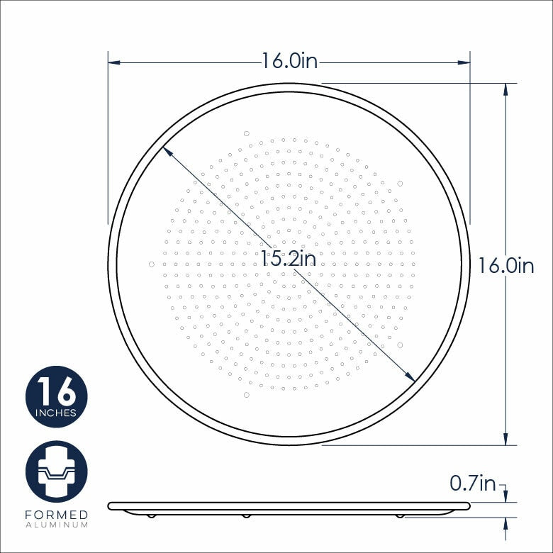 drawing of pizza pan with measurements.