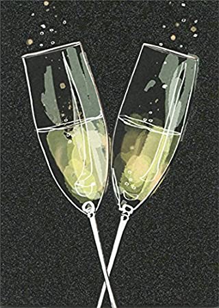 front of card is a drawing of two champagne glasses toasting