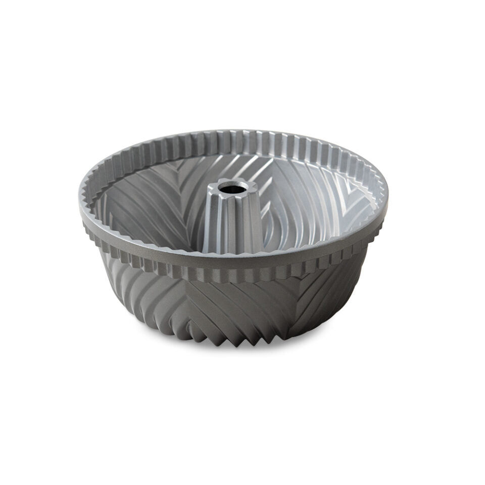 angled top view of the bavaria bundt pan on a white background