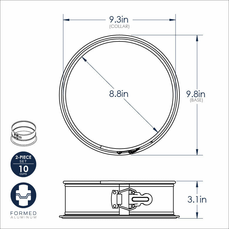 drawing of spring form pan with measurements.