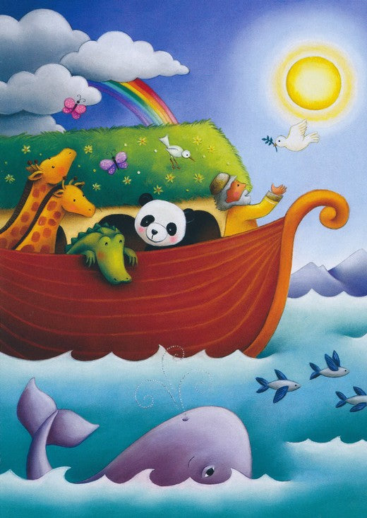 another page will illustration of noah's ark, a dove and the rainbow