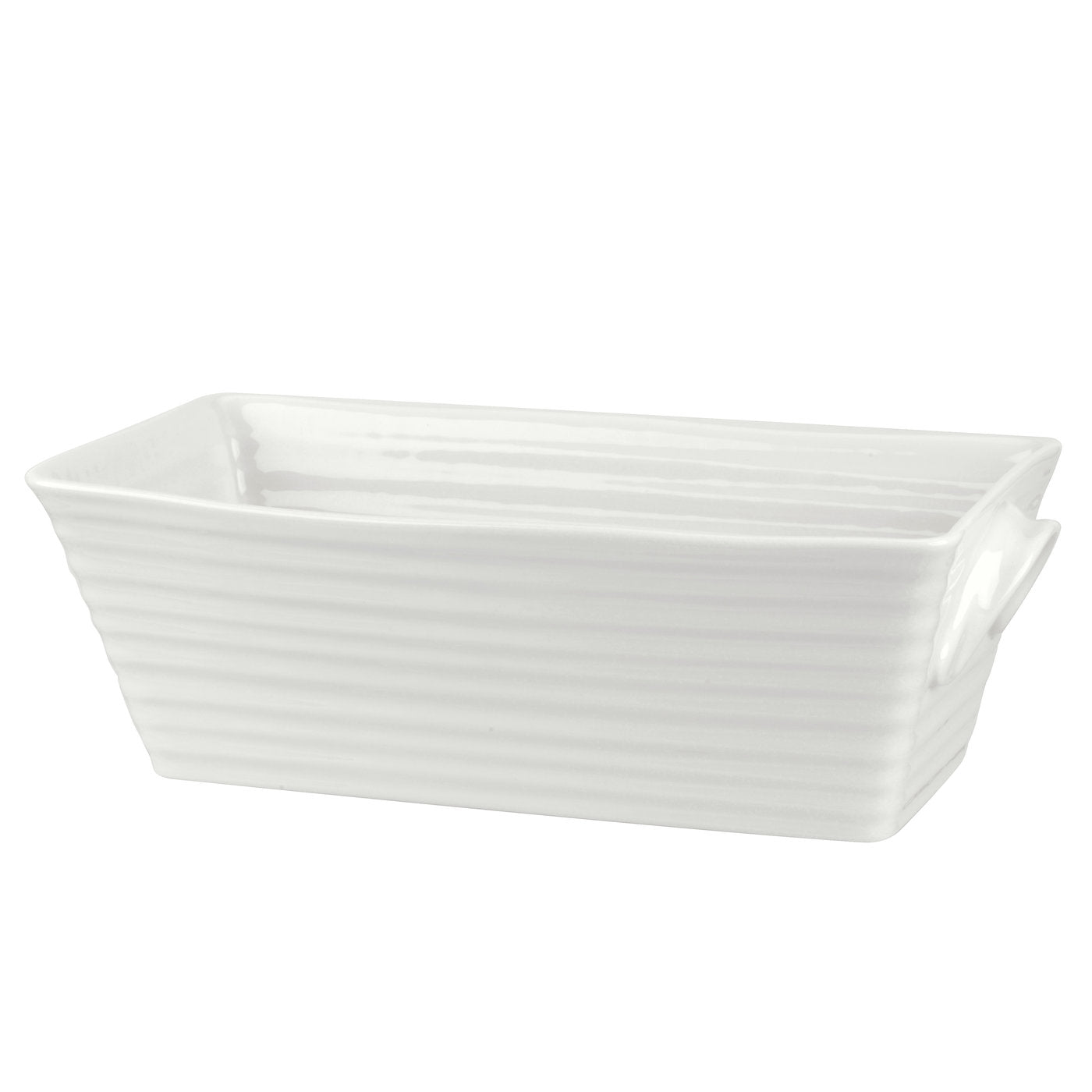 rectangular baking dish with sculpted handles.