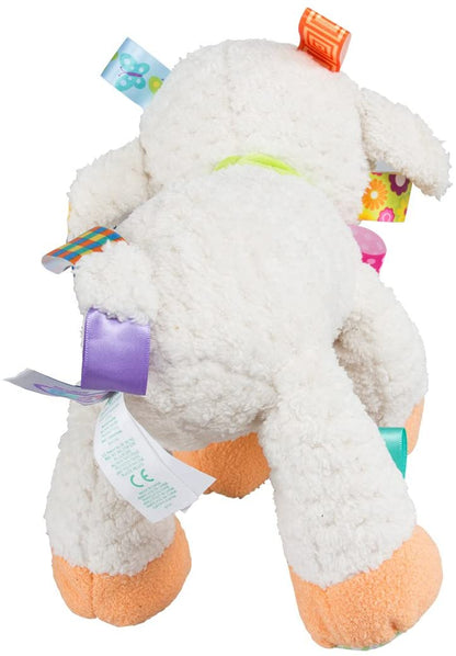 back view of the sherbet lamb stuffed toy on a white background