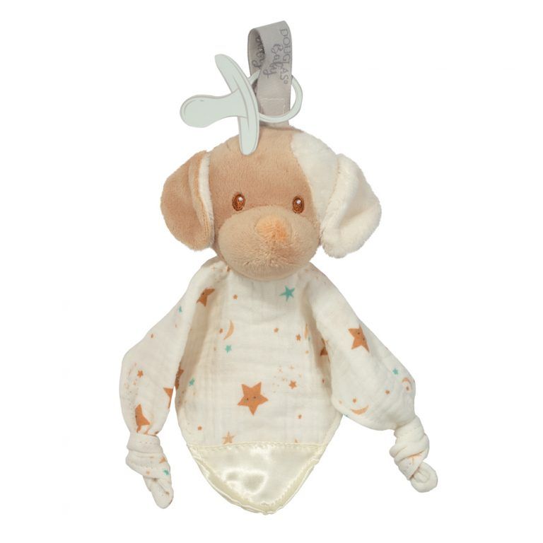 auggie tan puppy paci lovey displayed on a white background