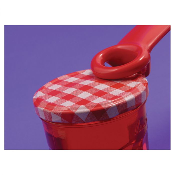 illustration of the jar key being used to open of jar of jam on a purple background