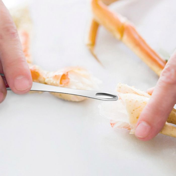 illustration of a person using the maine man seafood picks with sea food on a white background