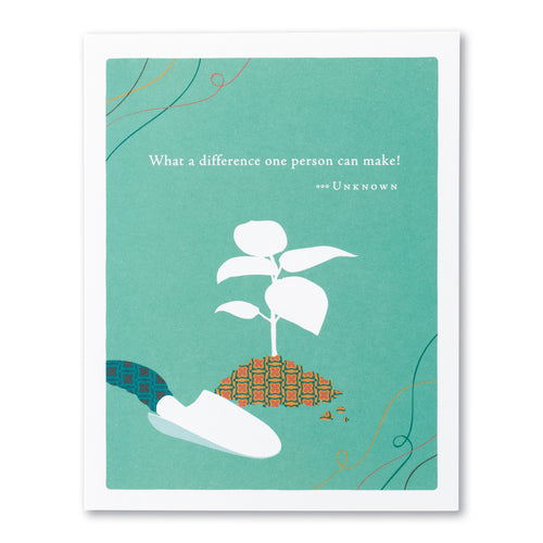 front is a single plant and spade with text
