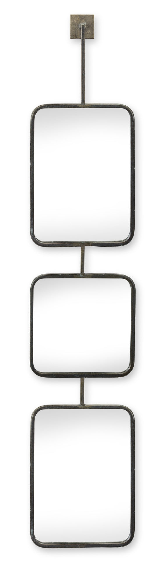 tripple decorative hanging metal mirror on a white background