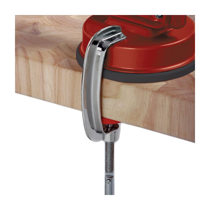 close-up of clamp attaching apple master to counter.