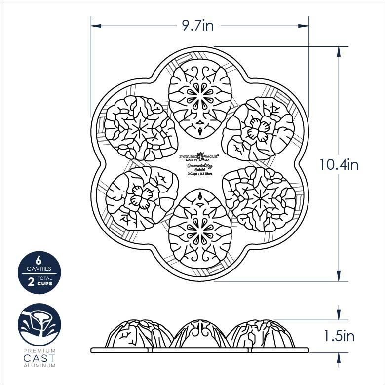 drawing of egg cakelet pan with measurements.
