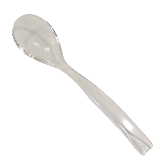 clear condiment spoon displayed against a white background