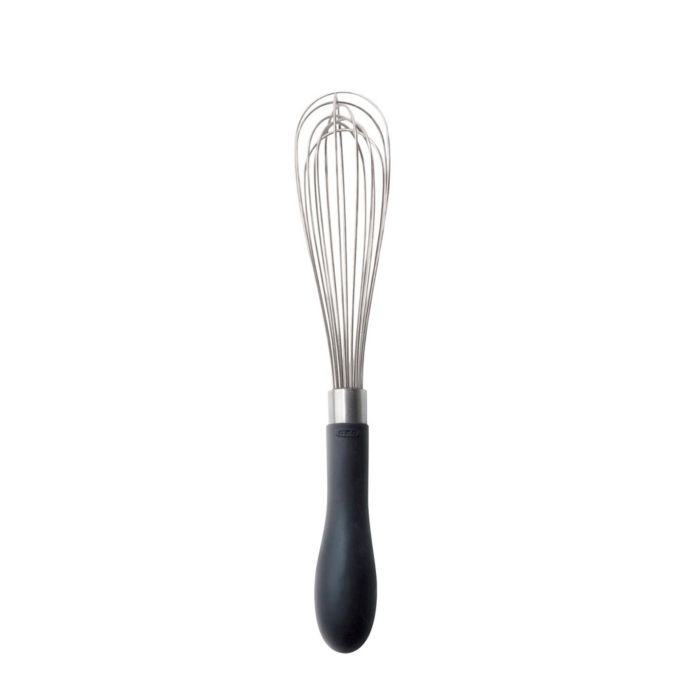 whisk with black handle.