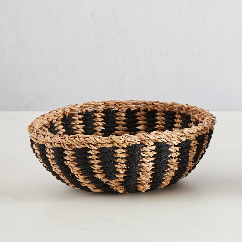small round rattan basket.