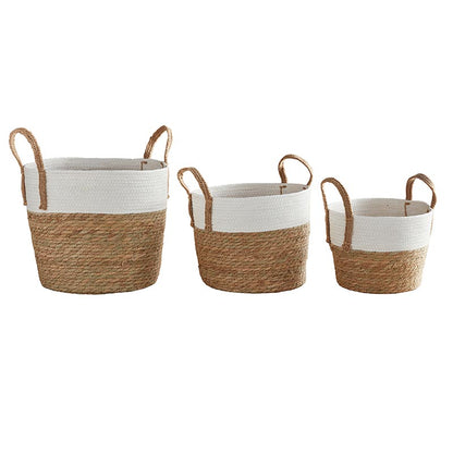 3 sizes of handled baskets on a white background.