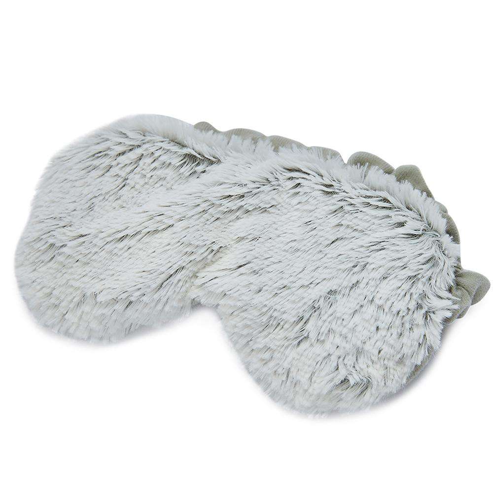 grey plush eye mask on white background.