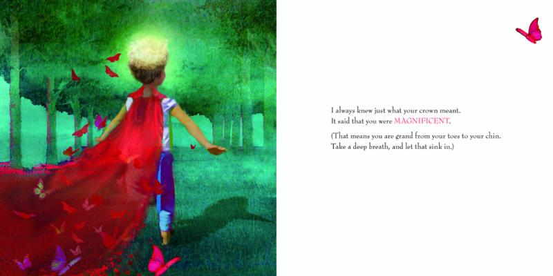 another set of pages with illustration of a girl wearing a red cape in the forest and the other is white with text