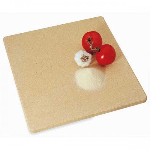 pizza stone displayed with food on a white background