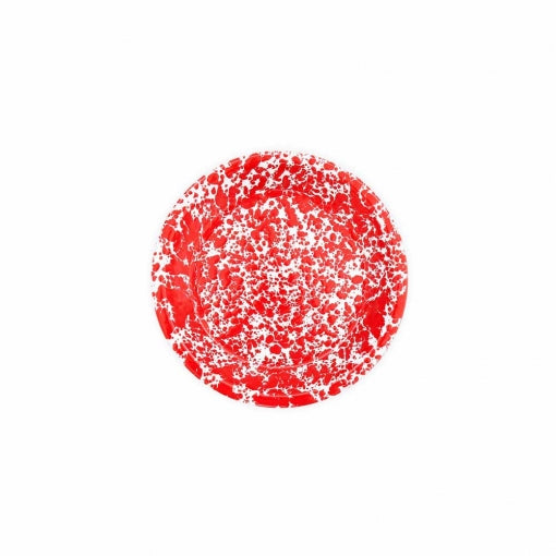 red pie plate on a white background