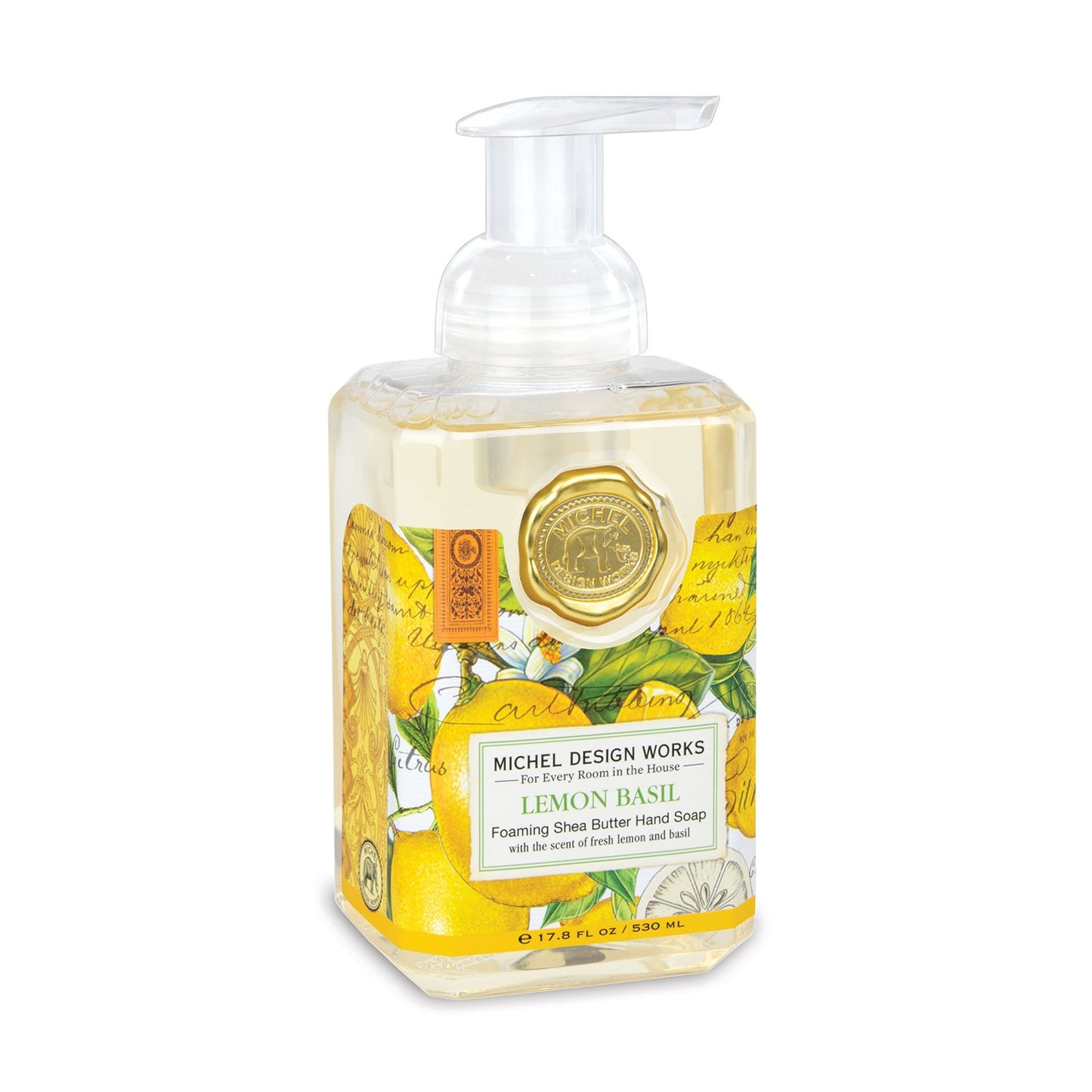 lemon basil foaming hand soap on a white background