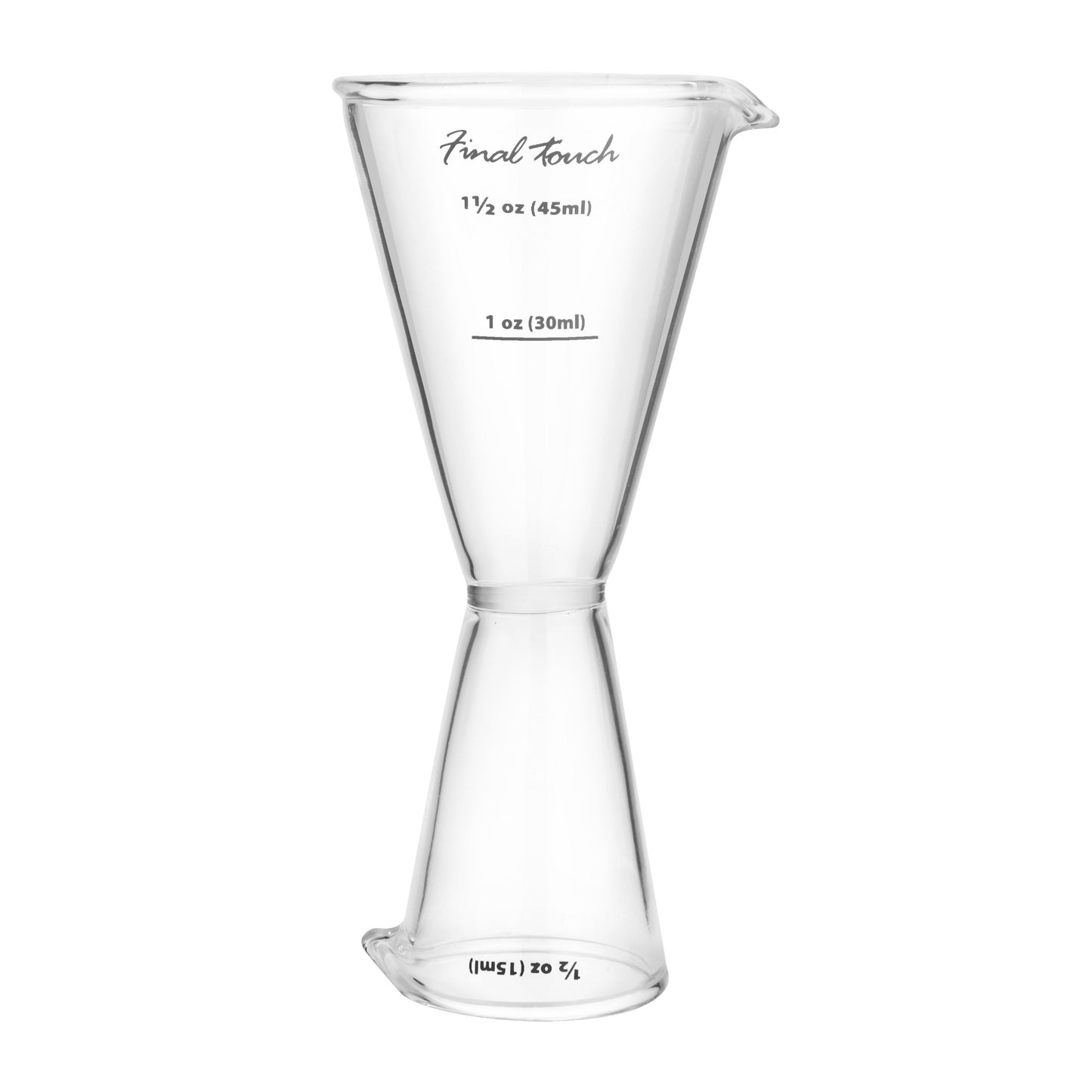 blown glass jigger on a white background