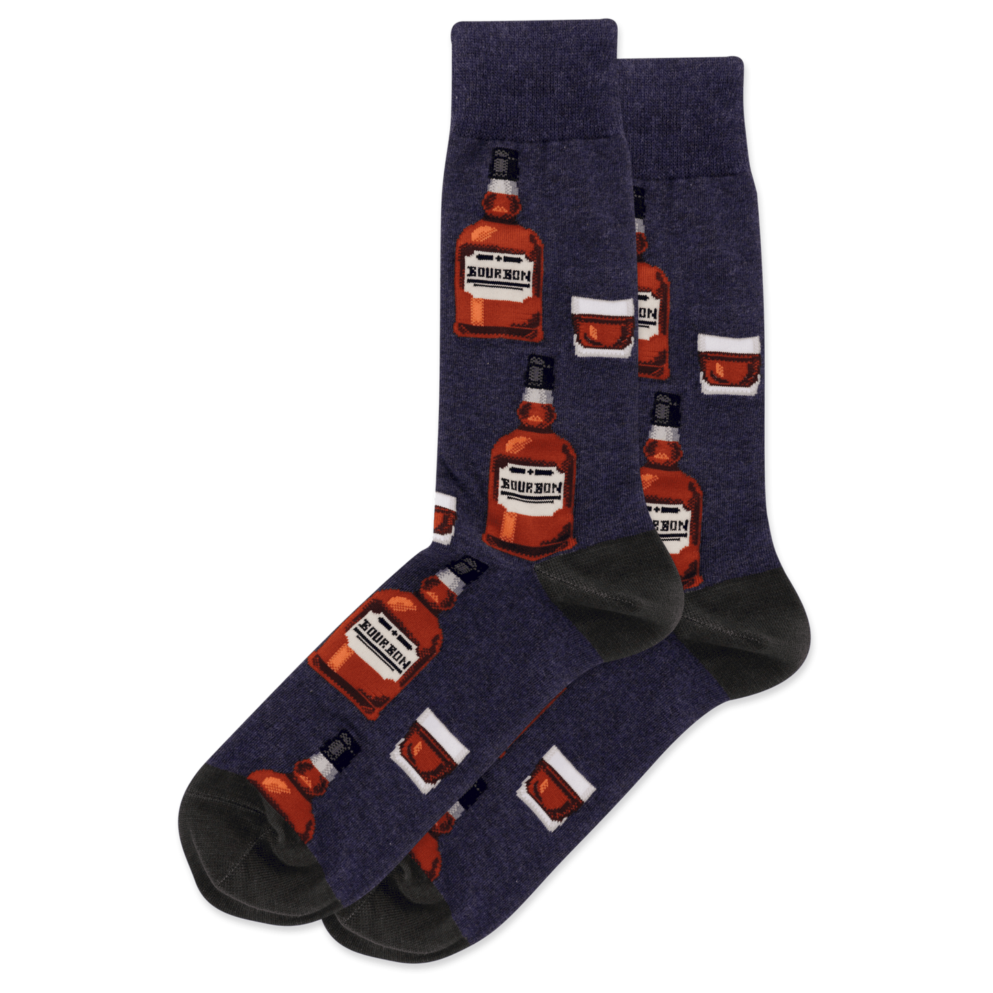 navy bourbon crew socks displayed flat on a white background