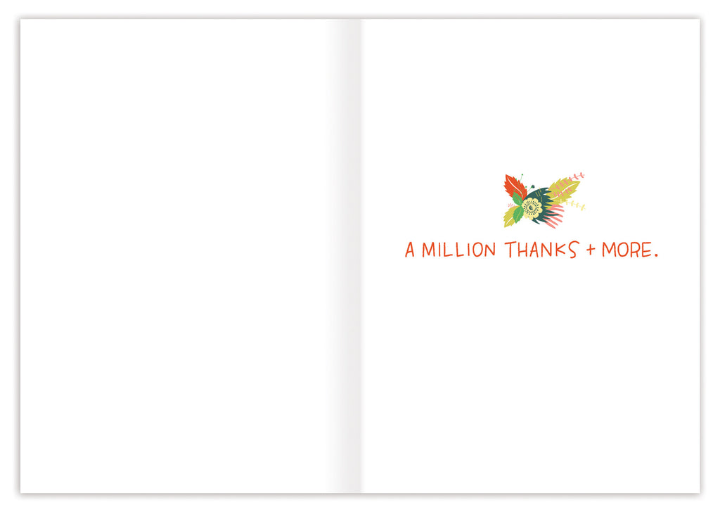 inside of card is white with a small flower bunch and text in red listed in the description