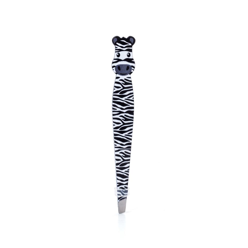zebra safari tweezers on a white background