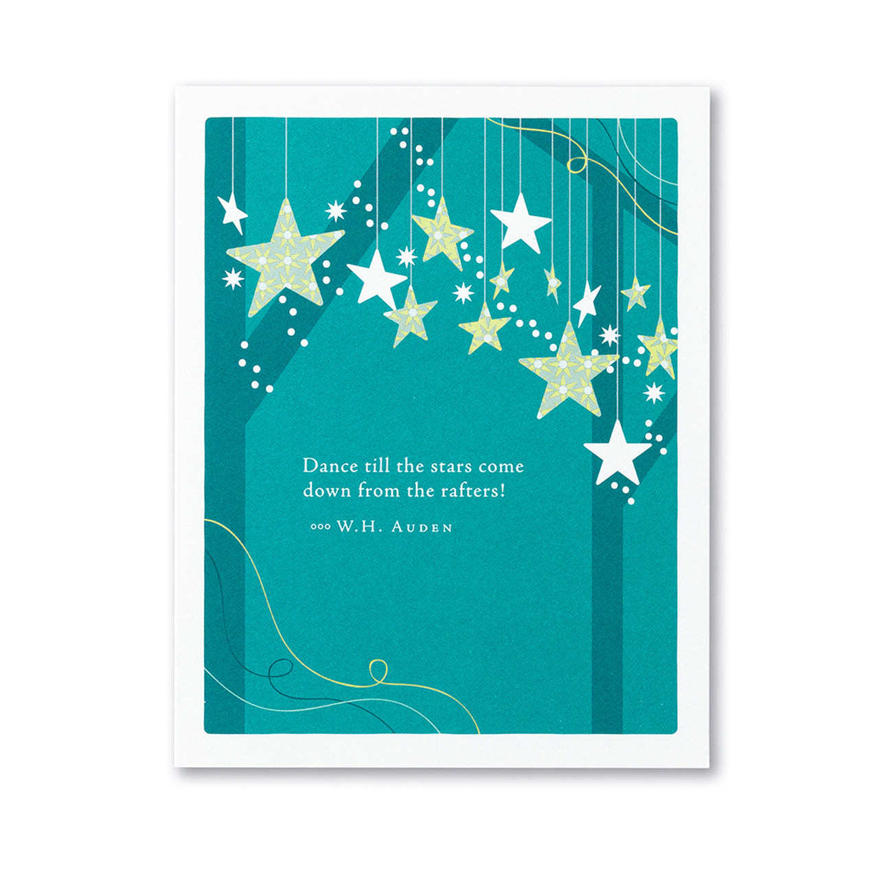 front is stars handing from strings and text