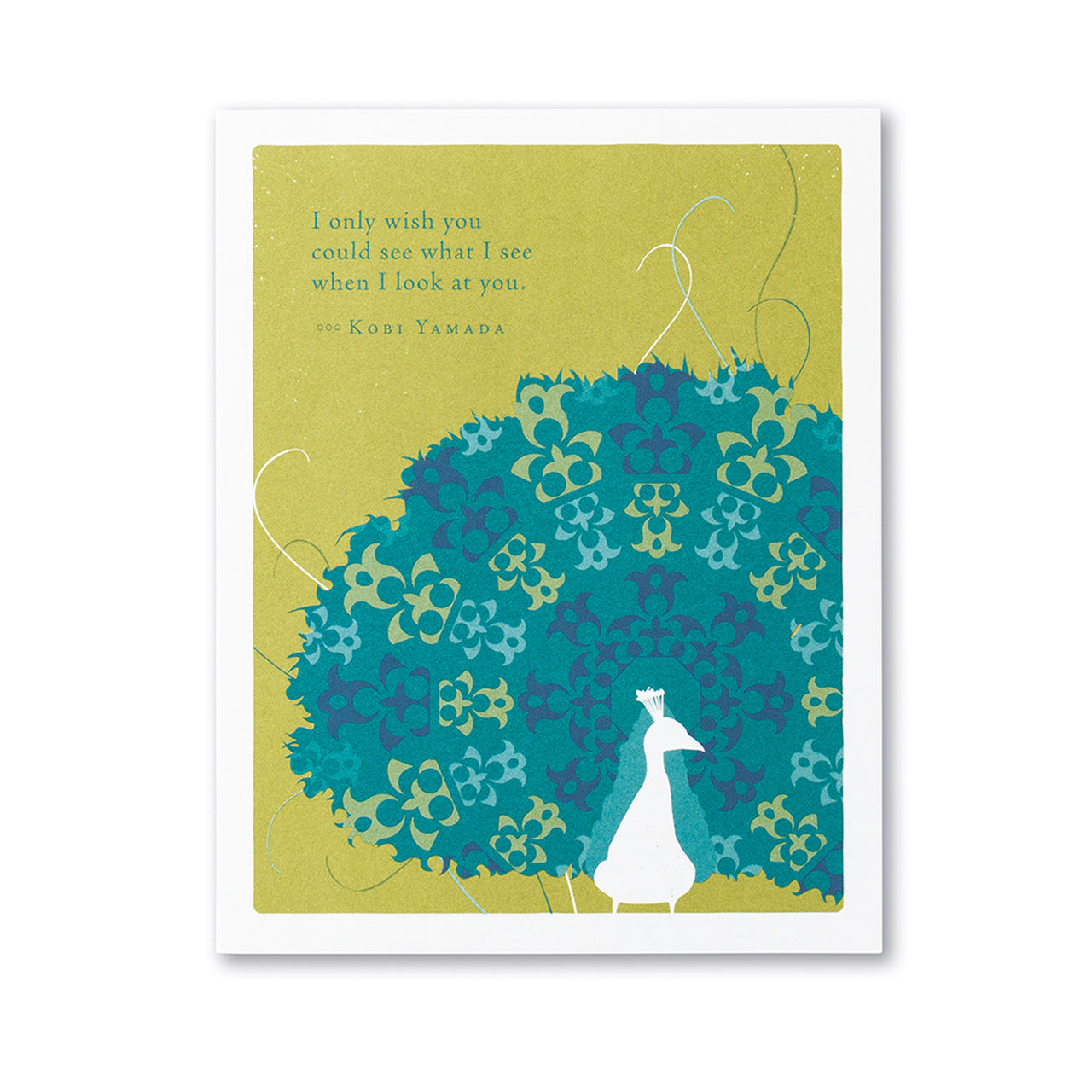 front of card is a peacock and text