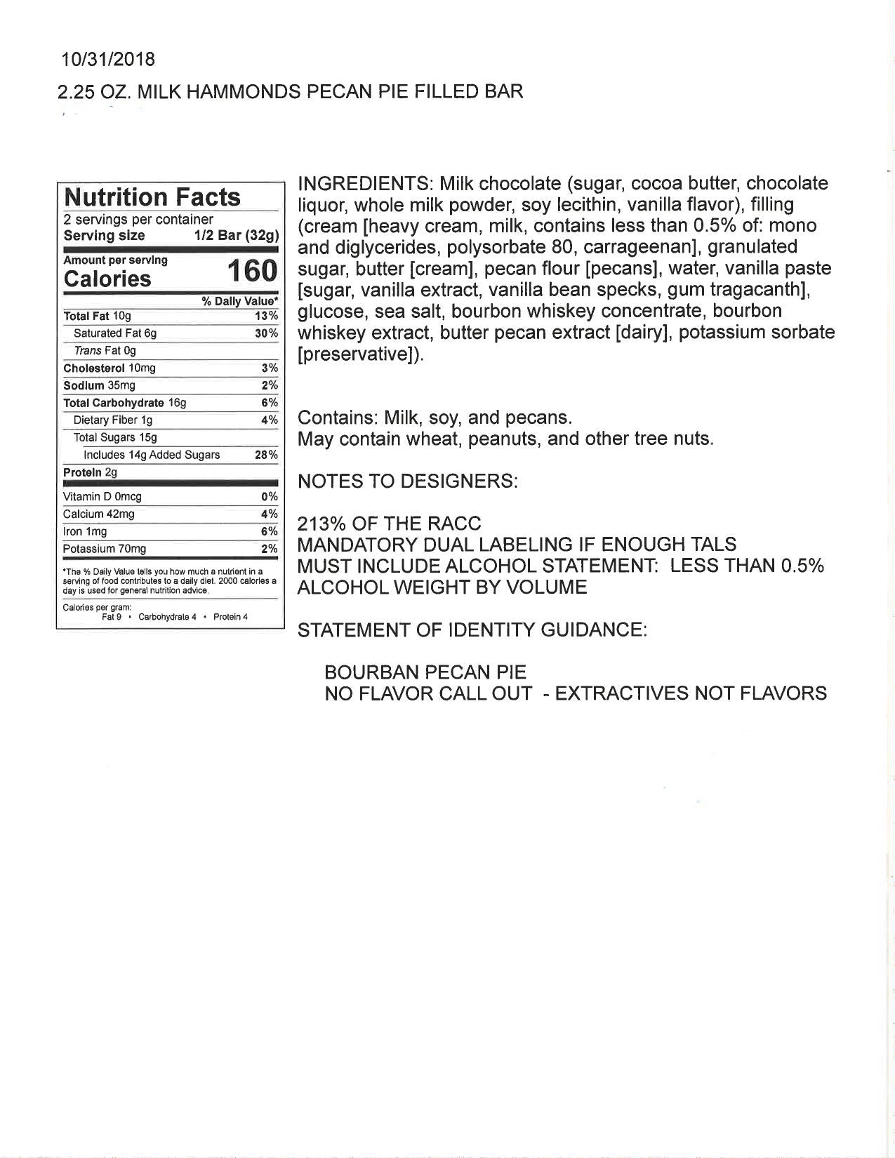 Nutrition facts and ingredient list. For more information call 501-327-2182.