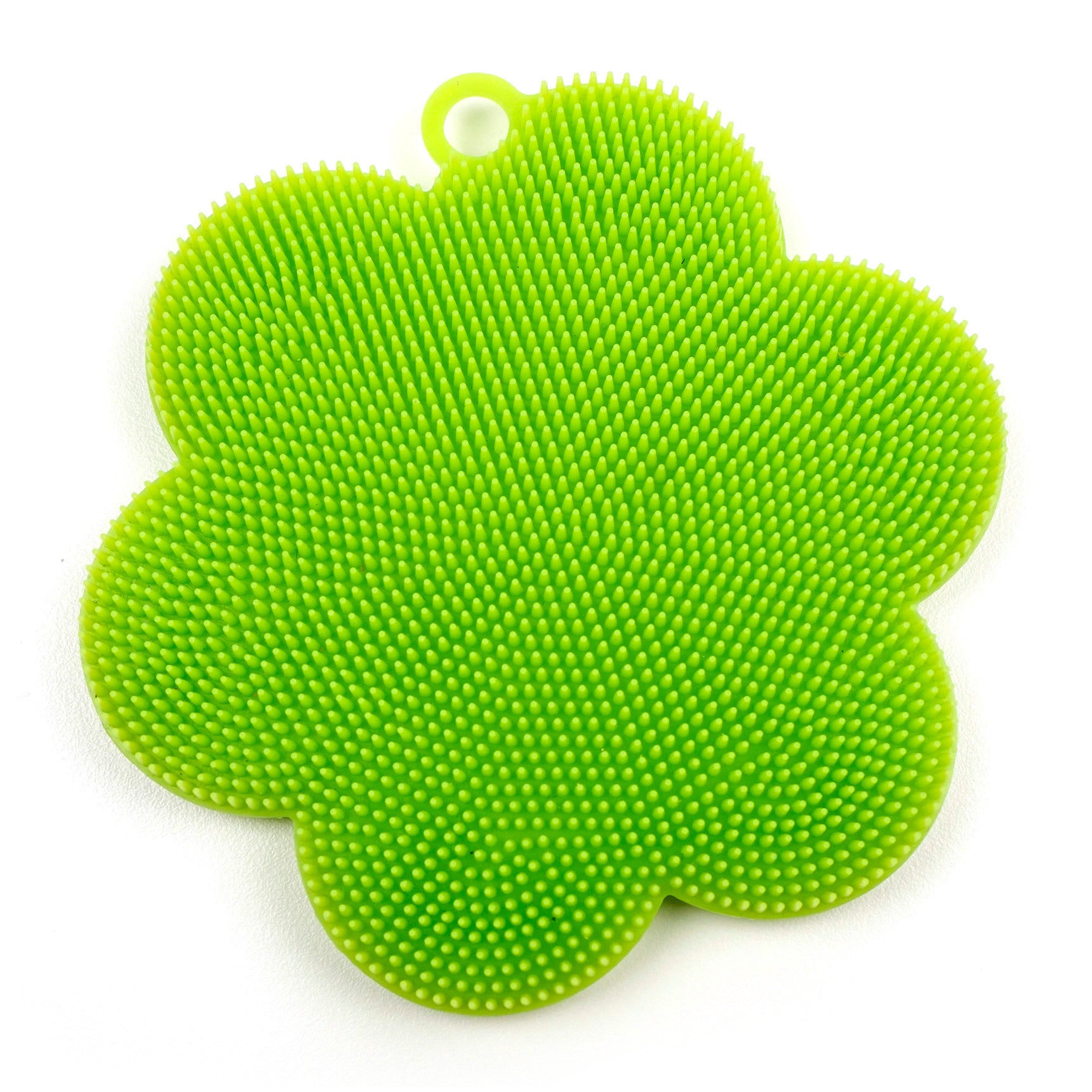 green silicone scrubber on white background.