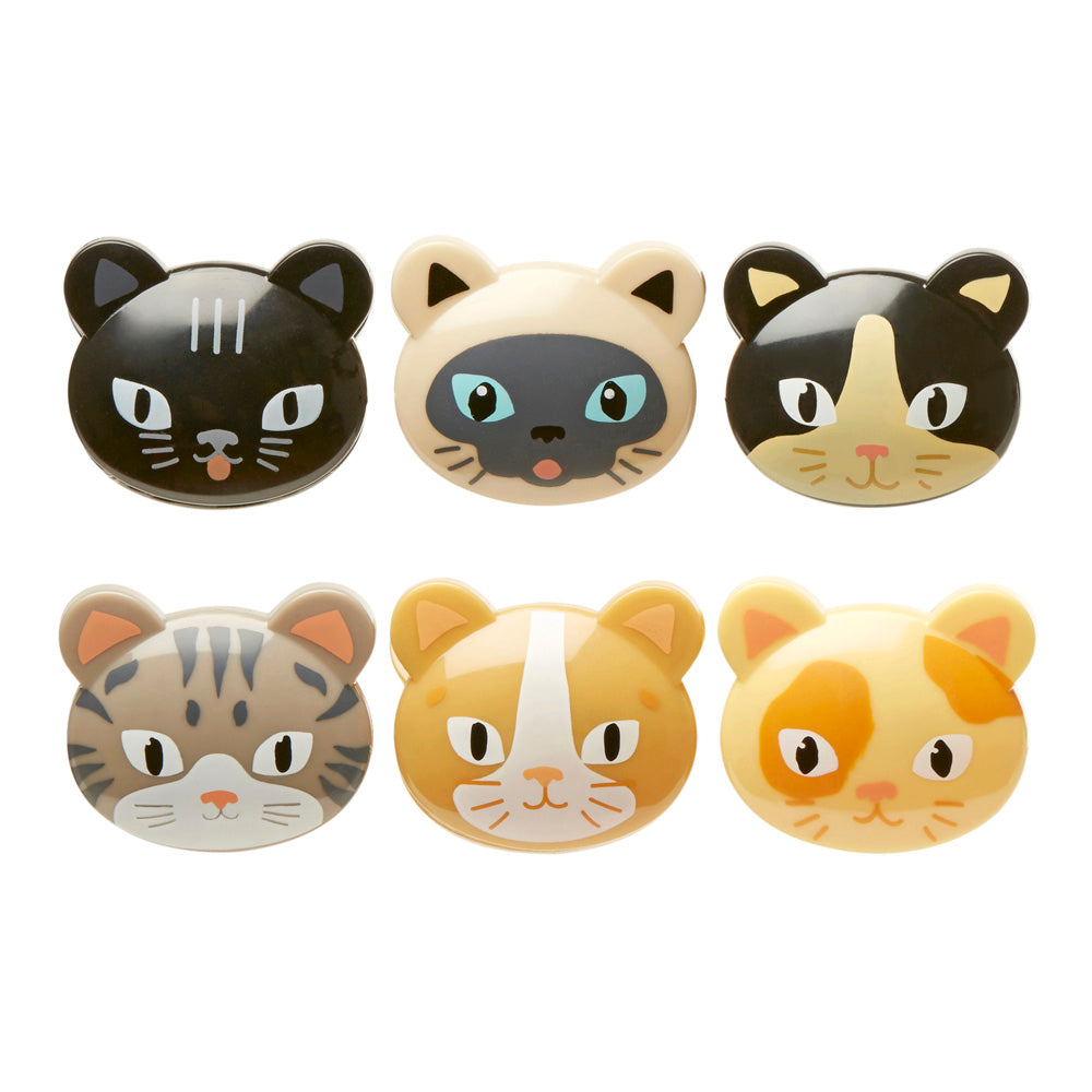 six cat bag clips on a white background