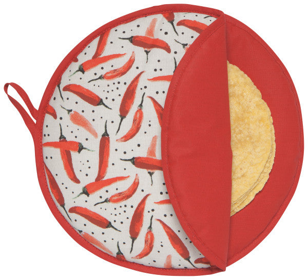 tortilla warmer with corn tortilla in it.