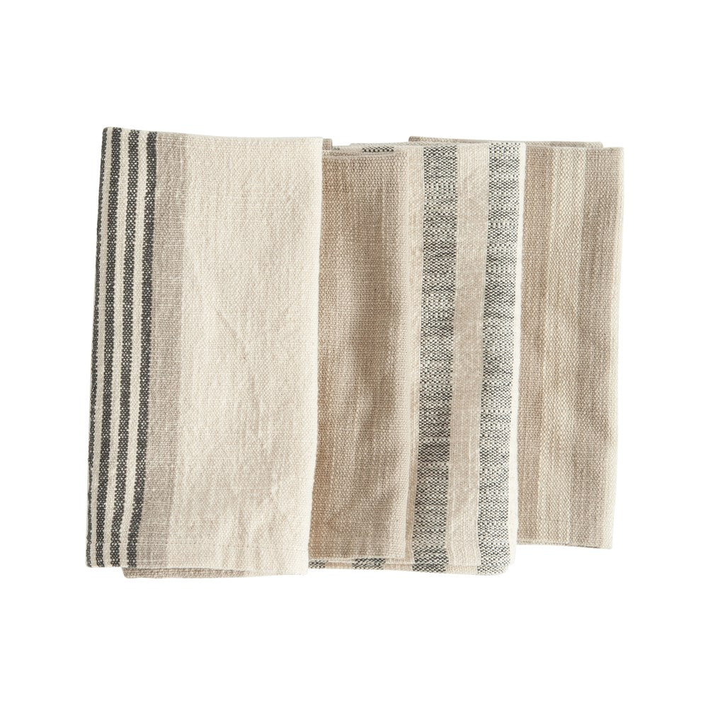 Woven Cotton Striped Tea Towels (Taupe Black & Cream Color)