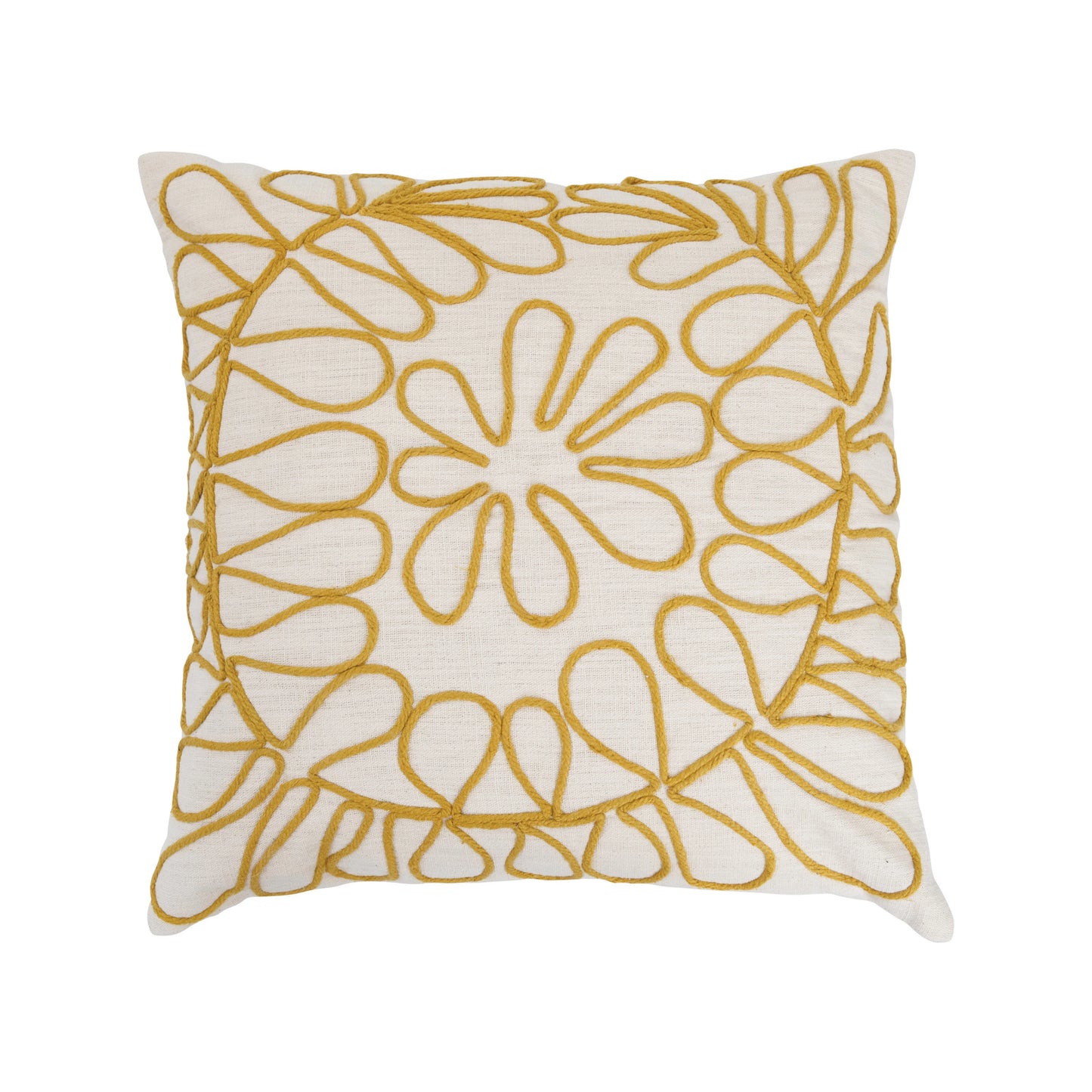 cream with dark gold embroidered pillow displayed against a white background